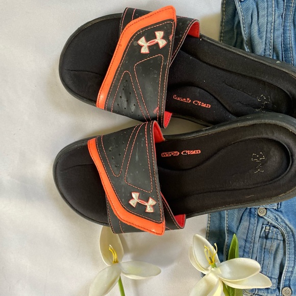 under armour mens sandals size 9 black/orange - Picture 6 of 7